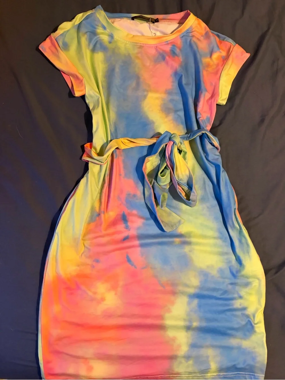 Pastel Tie-Dye Midi Dress with Self Tie Belt - Picture 2 of 5